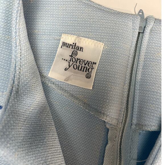 Vintage 70s Short Sleeve Light Blue Mod Shift Dress Womens (M) Midi Embroidered - Picture 5 of 6